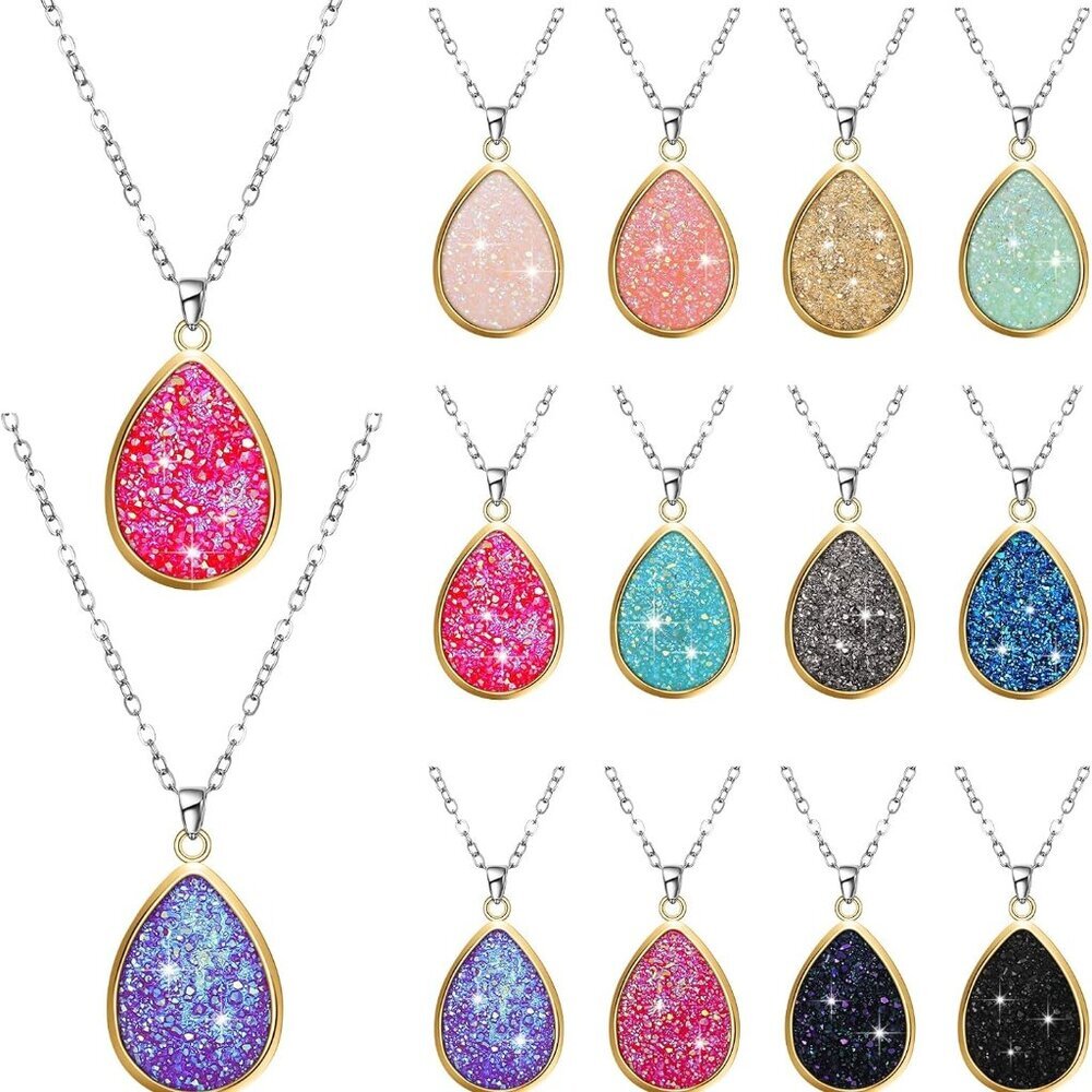 12 Pieces Teardrop Crystal Necklace Cubic Zirconia Pendant Necklace Jewelry for
